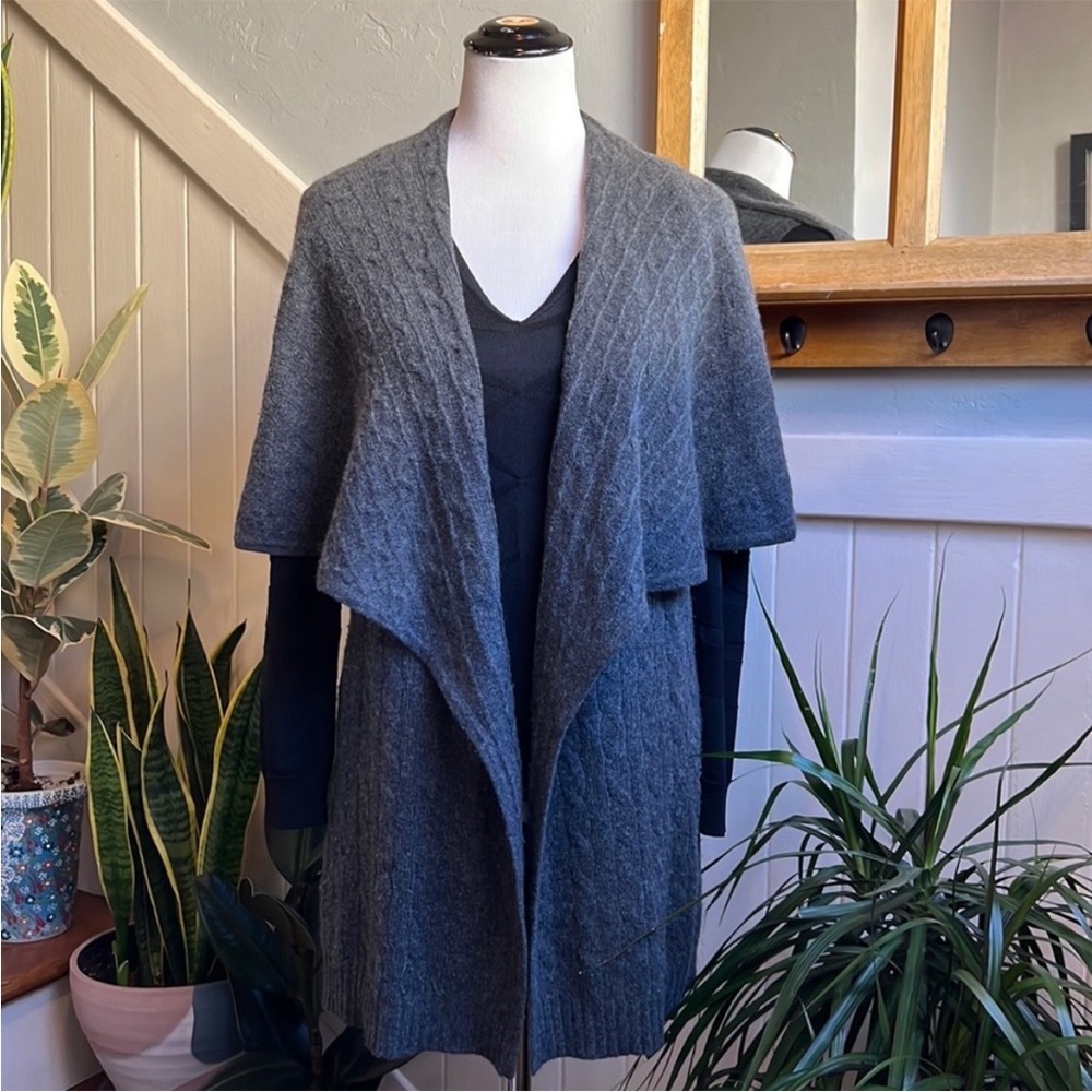 Ralph Lauren Black Label Open Front Cable Knit Cashmere Long Cardigan in Grey